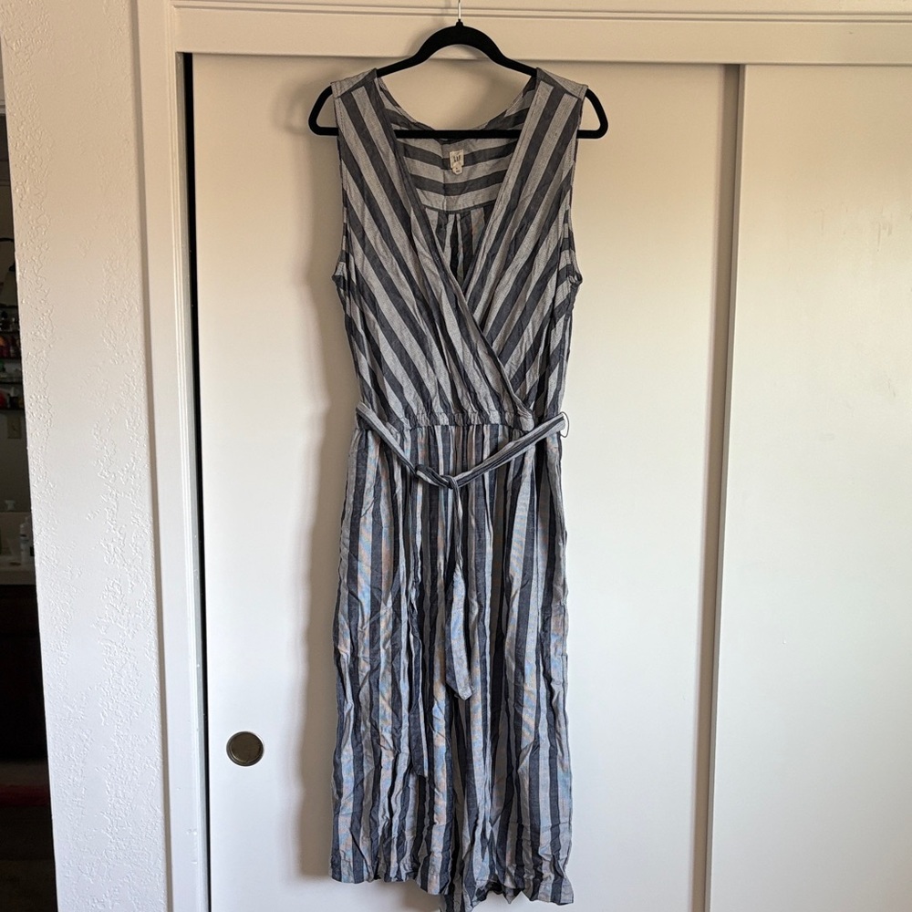 GAP Striped Romper with Waist Tie and Pockets